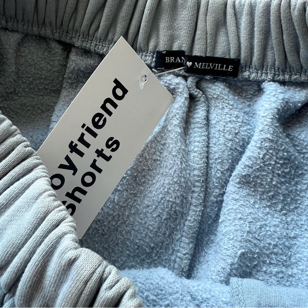 Brandy Melville light blue grey raw distressed hem elastic band sweat shorts - Picture 4 of 5